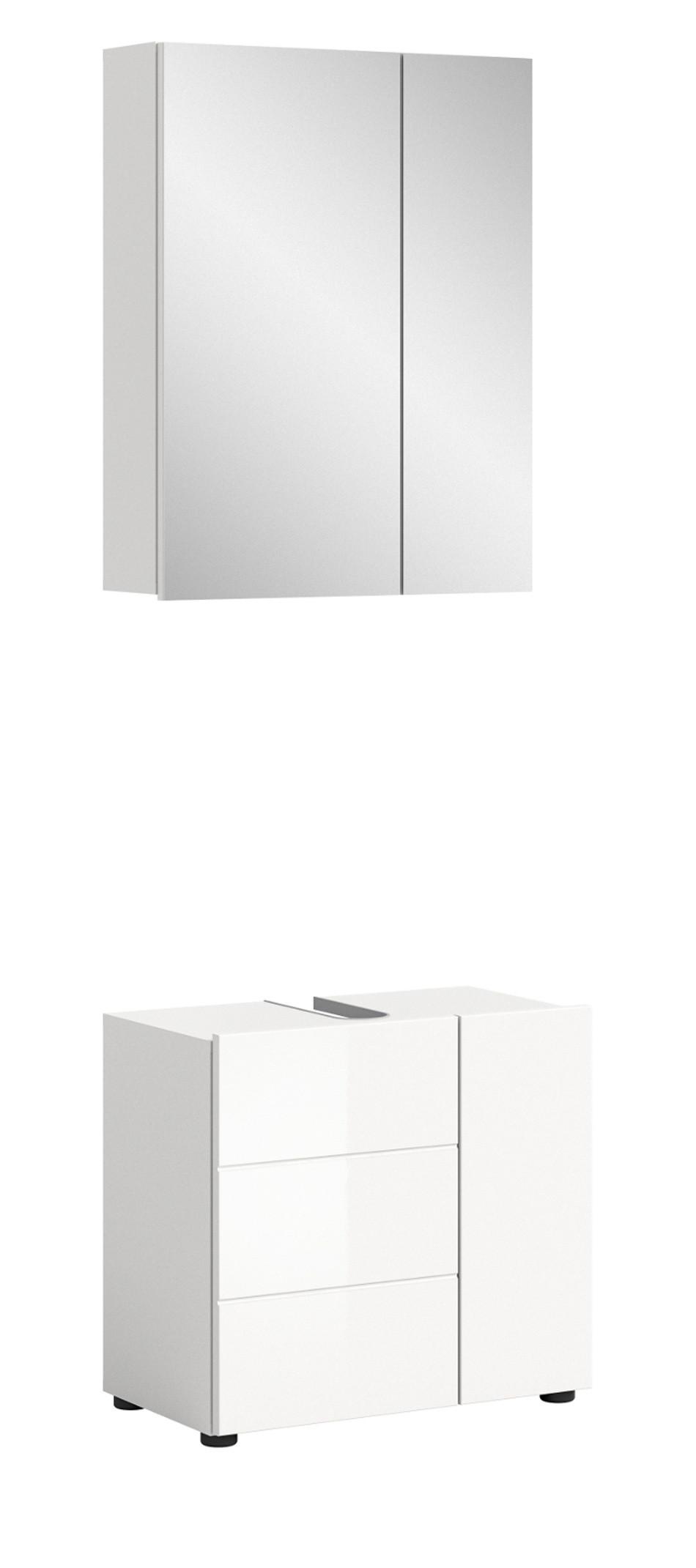 BADMÖBEL-SET 2-teilig weiß Hochglanz, Badkombination 60 x 190 cm - Weiß Hochglanz, Glas/Holzwerkstoff (60/190/34cm) - Inn.Furn