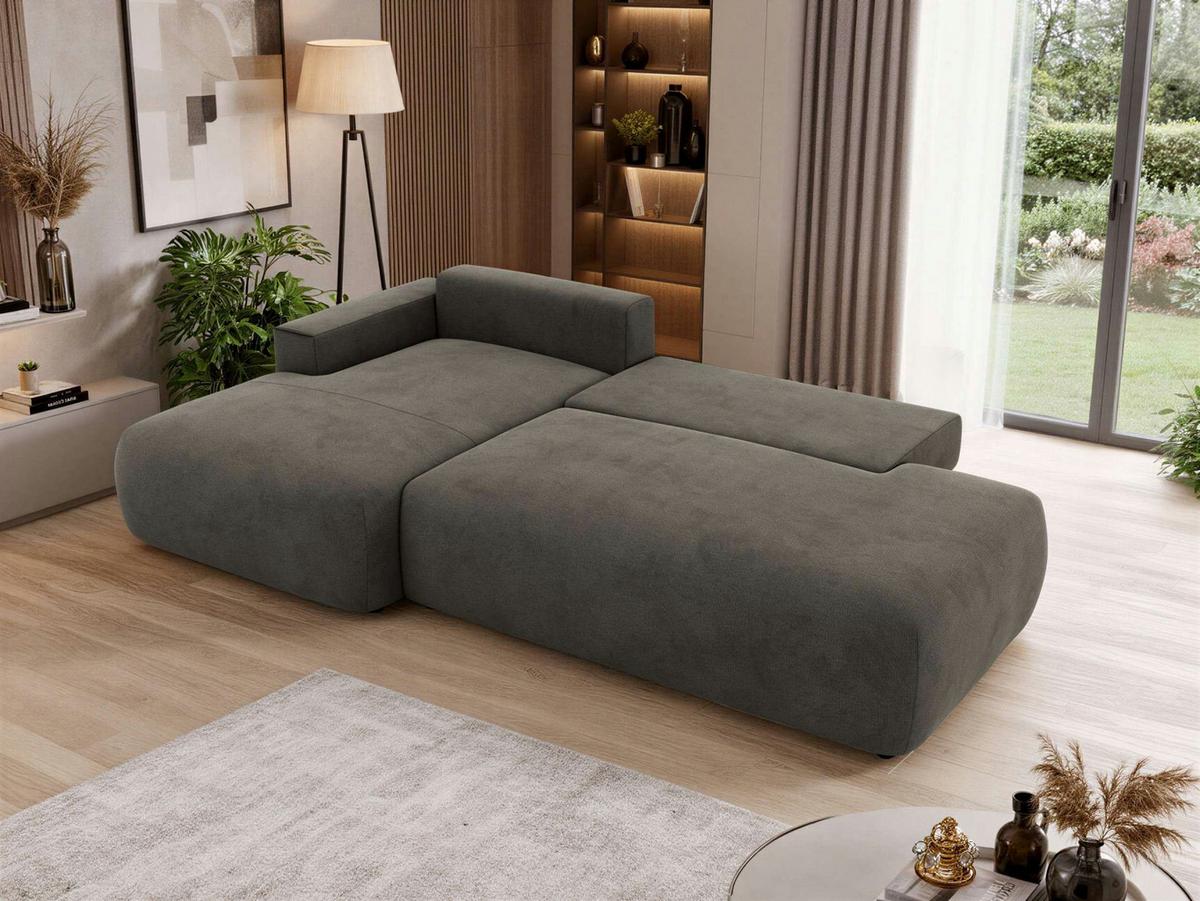 ECKSOFA TAREN L Dunkelgrau Velvet - Links - Dunkelgrau/Schwarz, Kunststoff/Textil - MKS