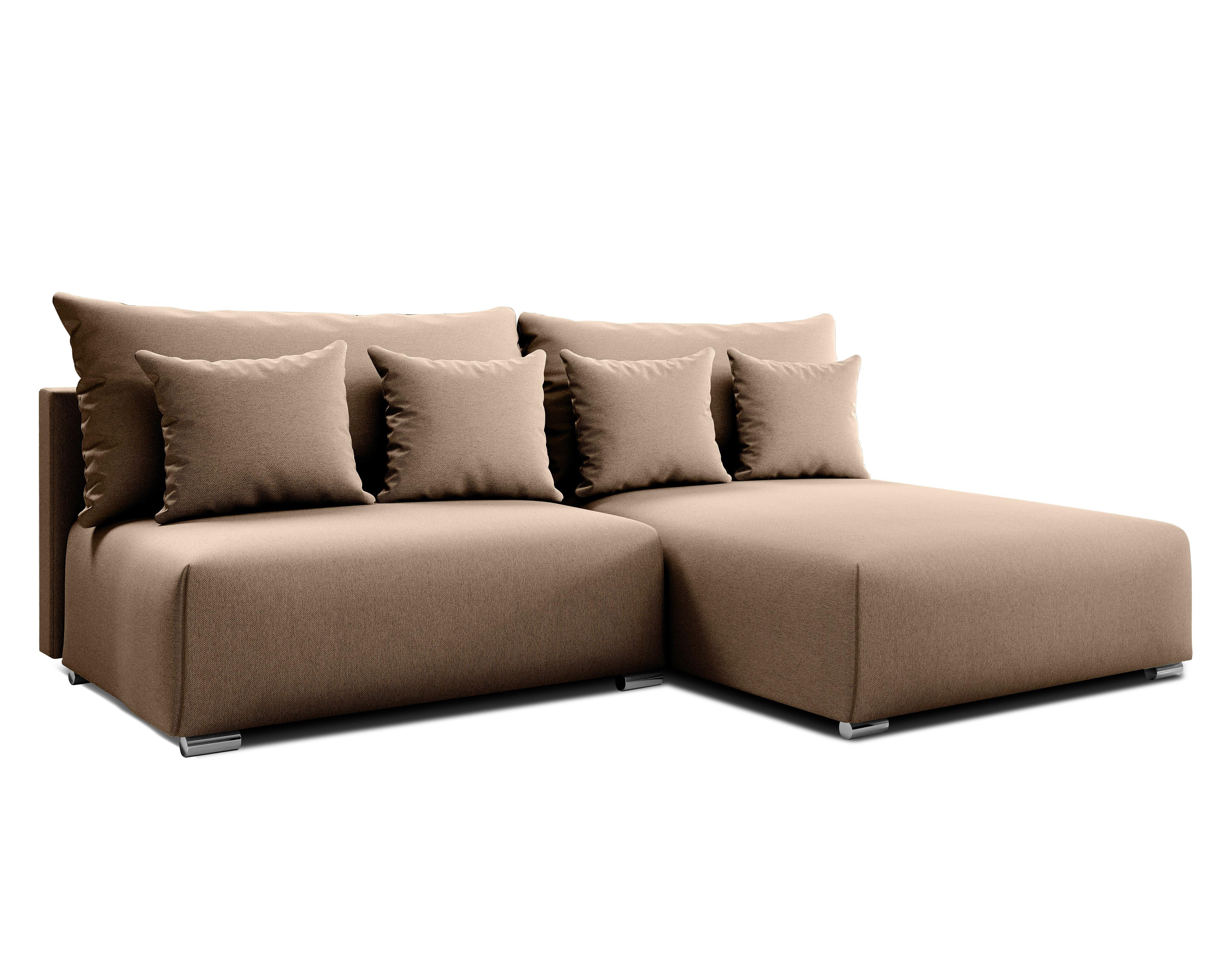ECKSOFA L Form Ederra Beige Stoff 208/190/91 cm – großes Sofa mit Schlaffunktion R - Beige/Silberfarben, Textil/Metall (208/190cm) - AX Living