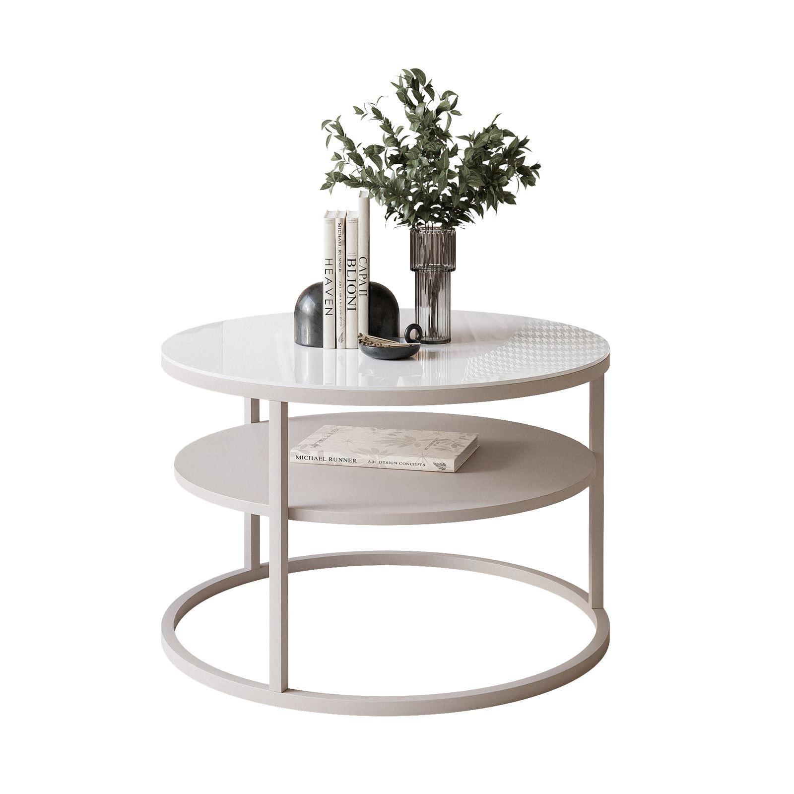 COUCHTISCH CIRI GLAS KASCHMIR mit Regal - Beige, Glas (60/60/42cm) - Lookway