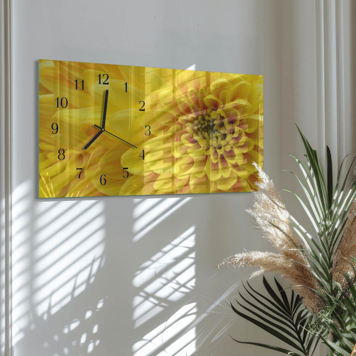 WANDUHR aus Glas 60x30 cm - Chrysantheme - Gelb, Glas (60/30/0.4cm) - TULUP