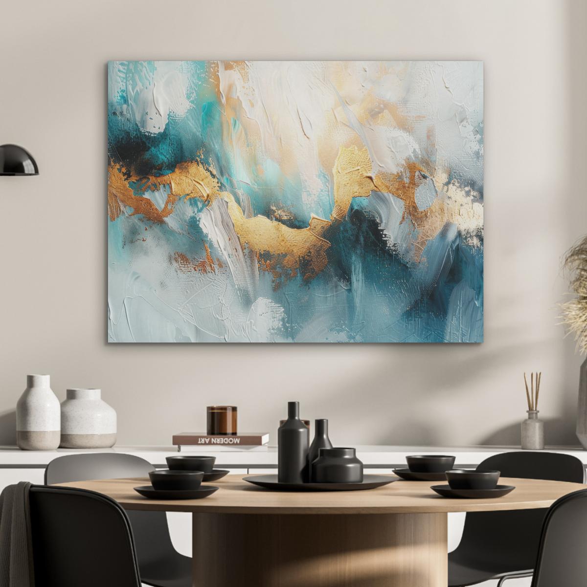 AKUSTIKBILD Abstrakt - Kunst - Gold - Blau Gemälde 80x60 cm - Petrol, Kunststoff (80/60/0.9cm) - MuchoWow