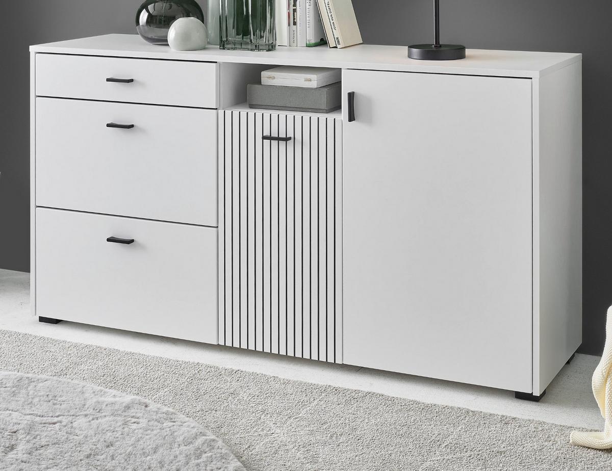 SIDEBOARD weiß matt, Kommode 150 cm mit Soft-Close-Funktion - Schwarz/Weiß, Holzwerkstoff/Kunststoff (150/80/42cm) - Furn.Design