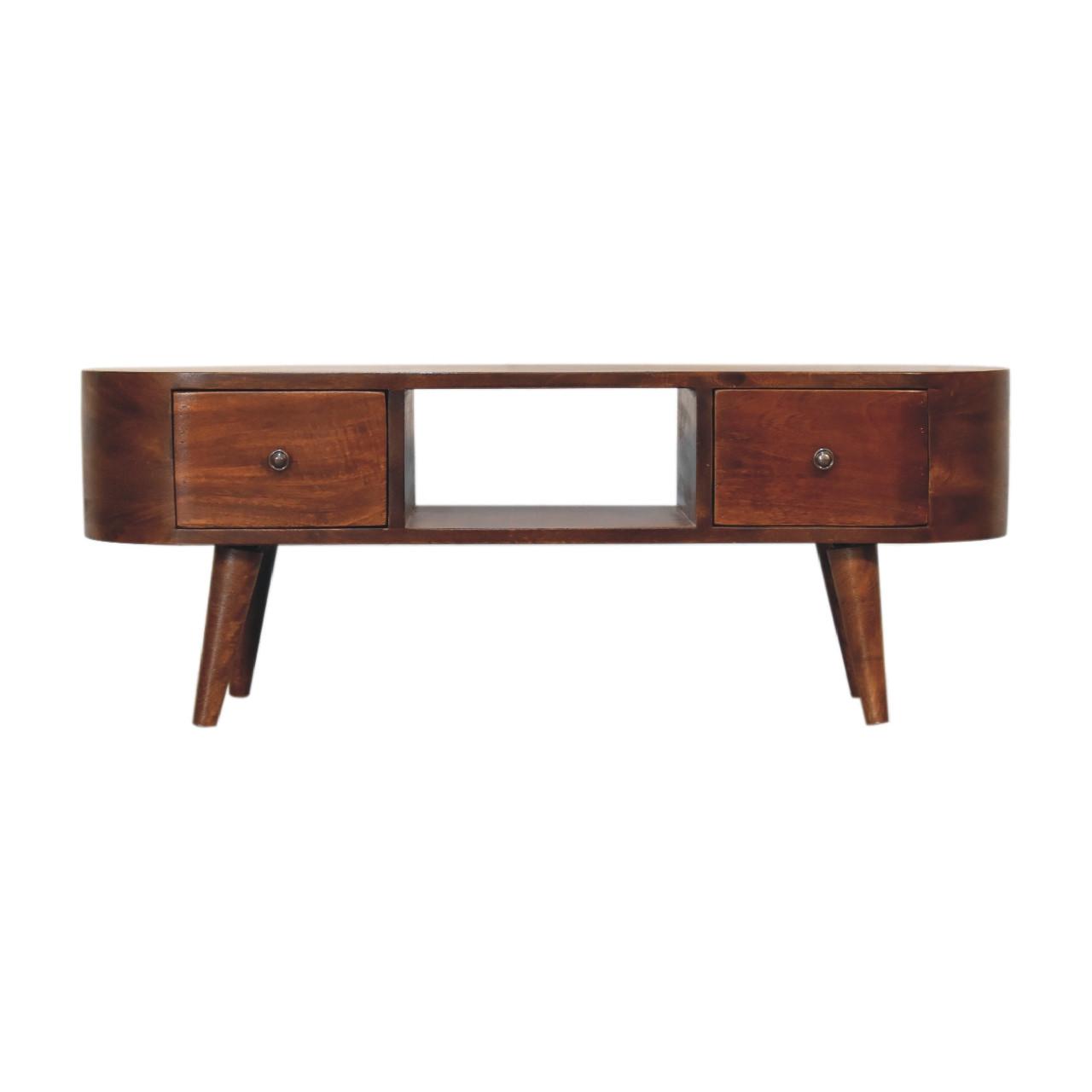 MEDIENANLAGE Runde Offene Lagerung, 2 Schubladen, im Kastanienholz-Finish, Beige - Messingfarben/Braun, Holz/Metall (30/100/37cm) - Artisan Furniture