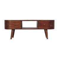 MEDIENANLAGE Runde Offene Lagerung, 2 Schubladen, im Kastanienholz-Finish, Beige - Messingfarben/Braun, Holz/Metall (30/100/37cm) - Artisan Furniture