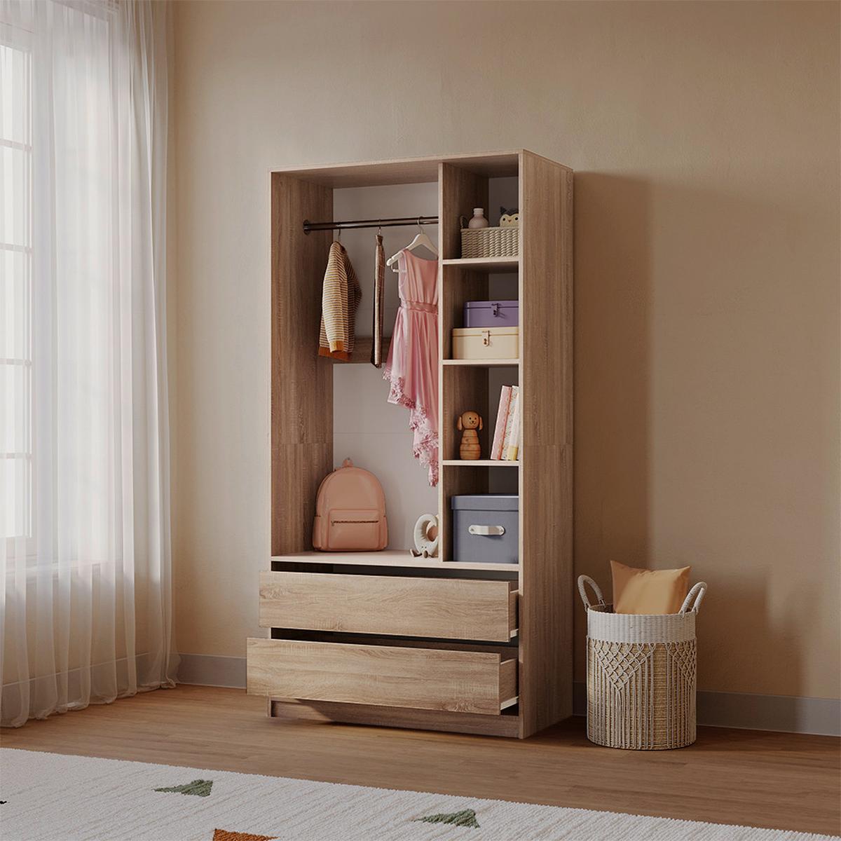 KINDERKLEIDERSCHRANK Trento Sonoma 100 x 200 cm mit 2 Schubladen - Sonoma Eiche, Holzwerkstoff (100/200/50cm) - Livinity®