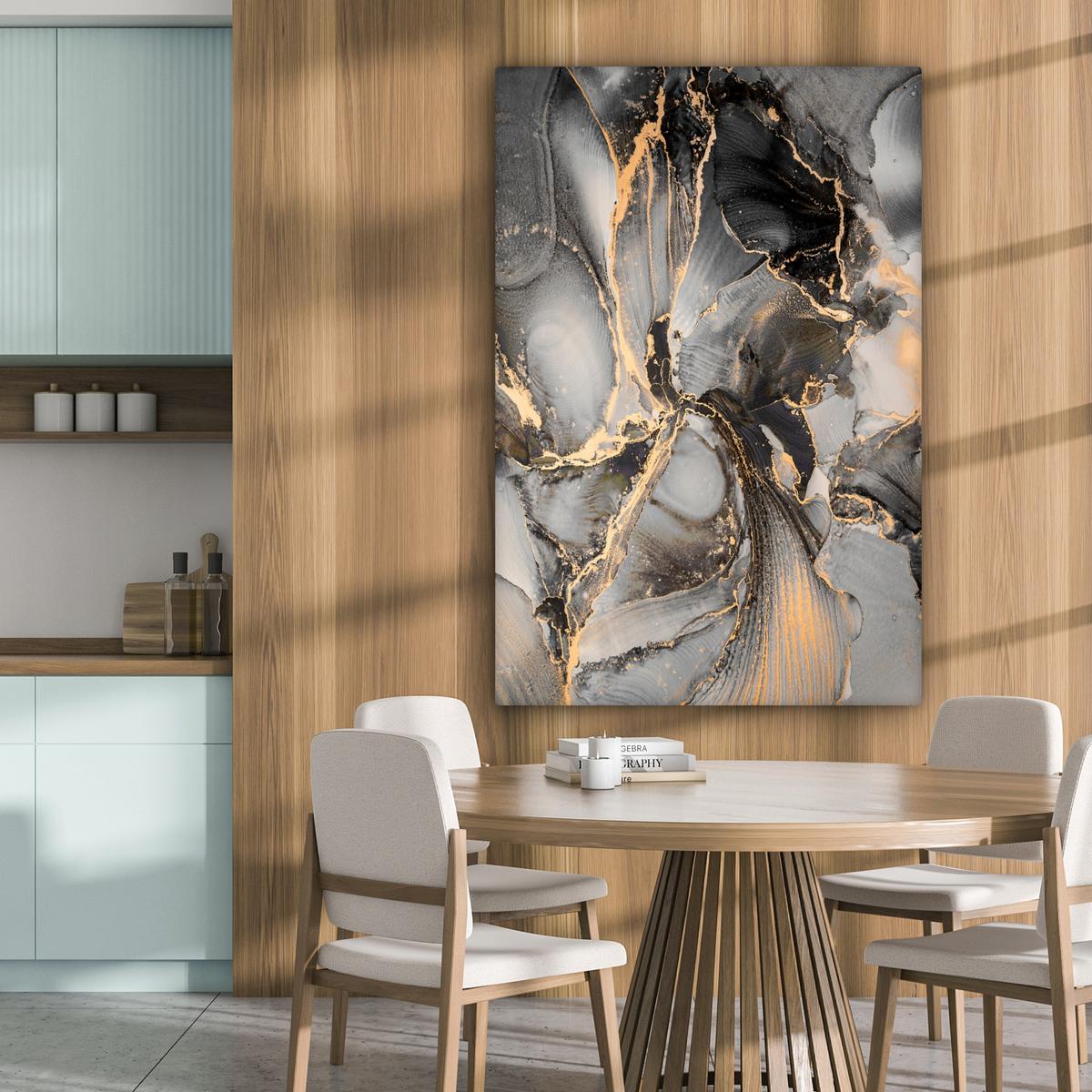 LEINWANDBILD Grau - Luxus - Gold - Marmor Deko XXL 80x120 cm - Dunkelgrau, Textil (80/120cm) - MuchoWow