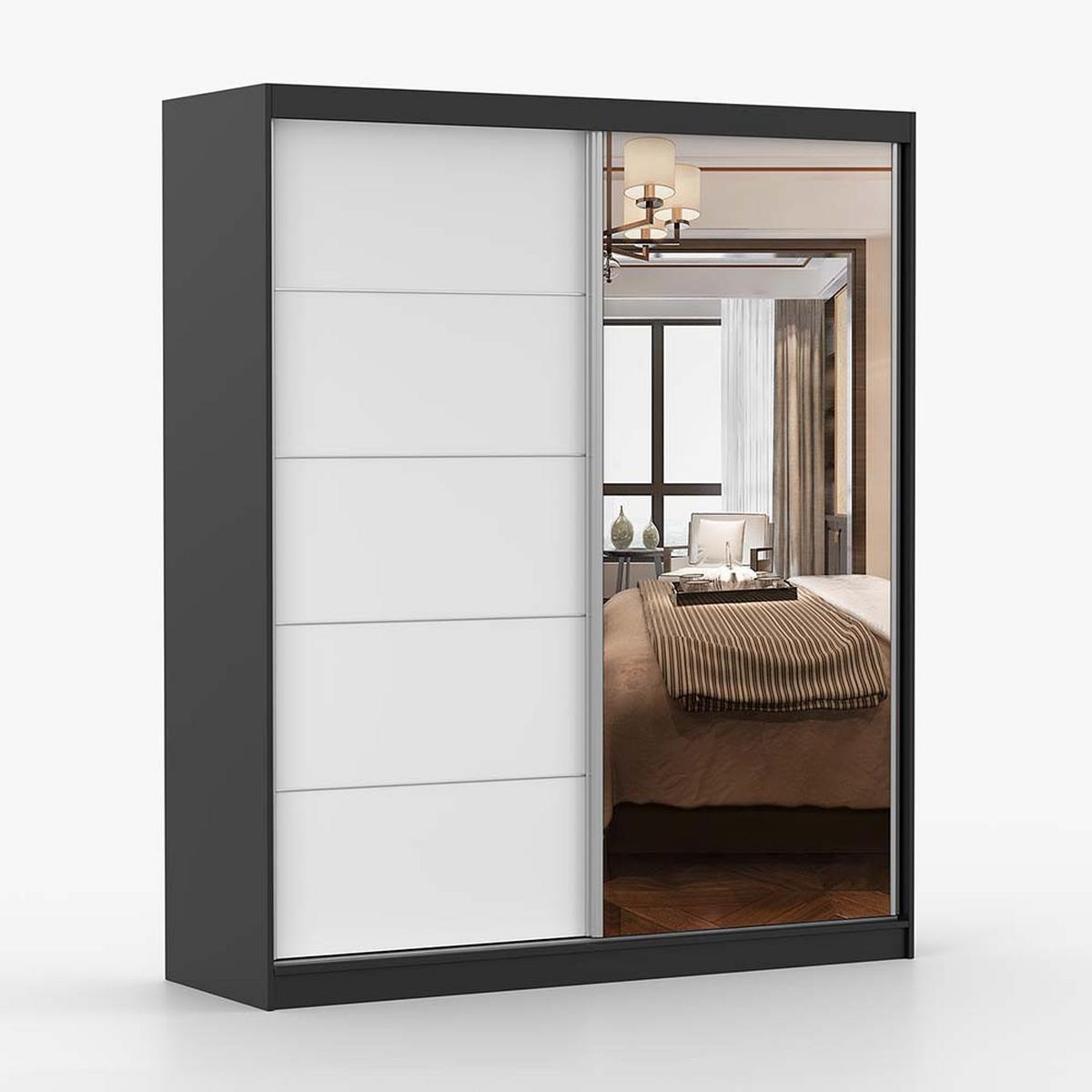 SCHWEBETÜRENSCHRANK 183/218/61 cm 2-türig Bella 03 Schwarz, Weiß - Alufarben/Schwarz, Glas/Holzwerkstoff (183/218/61cm) - imoebel24