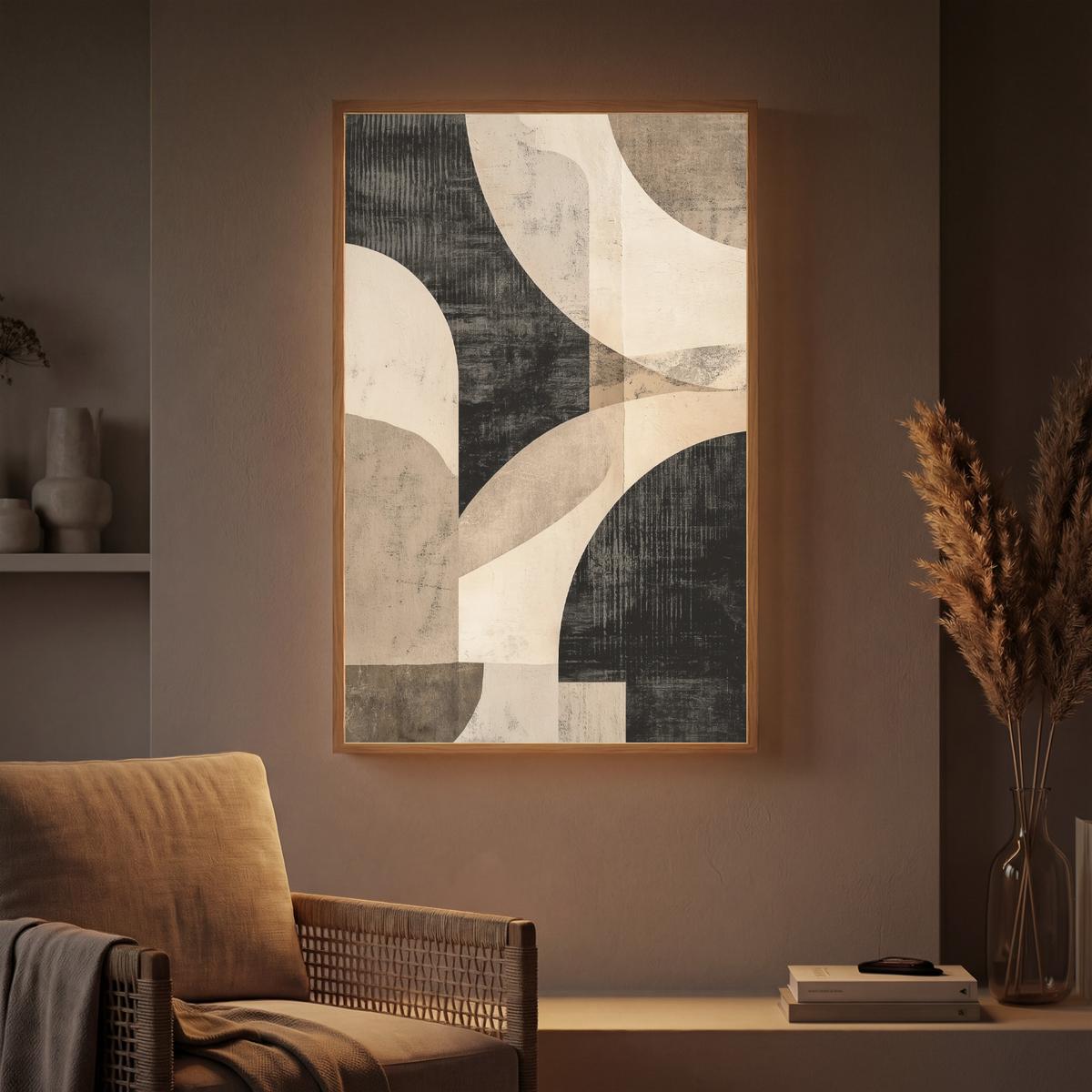 WANDLEUCHTE MIT AKKU Abstrakt - Formen - Modern - Beige 60x90 cm - Grau, Holzwerkstoff (60/90/8cm) - OnlyWow