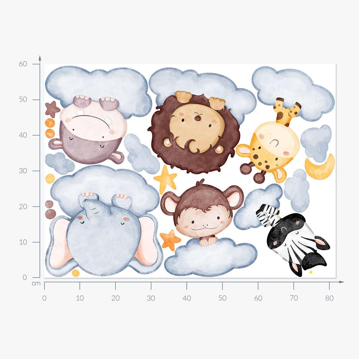 WANDAUFKLEBER 60x82cm - Tiere in den Wolken - Multicolor, Kunststoff (60/82/0.1cm) - Wallfluent