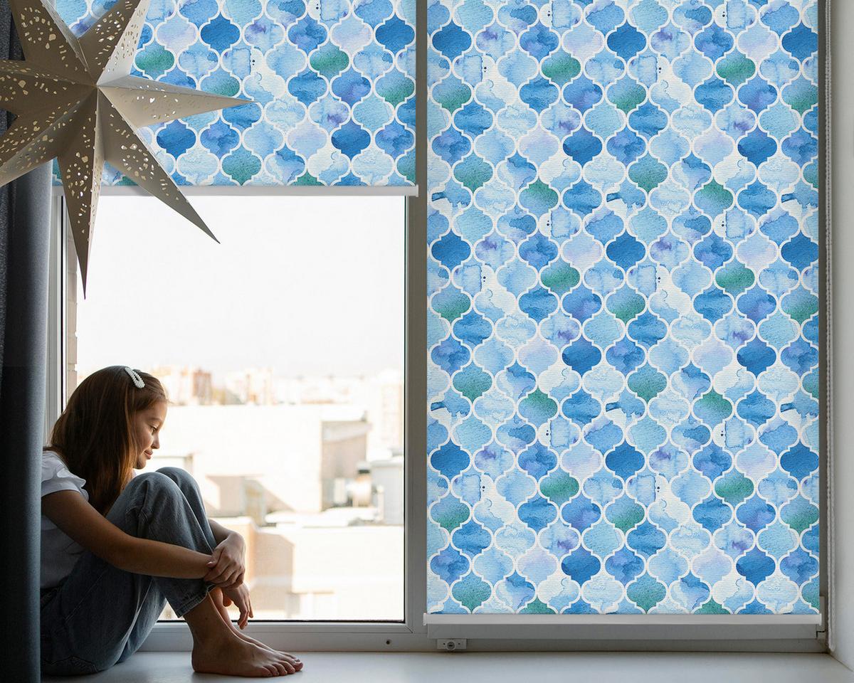 INNENROLLO - Fensterrollo - Rollo - 100x140 cm - Lampenmuster - Blau, Kunststoff (100/140/0.5cm) - TULUP
