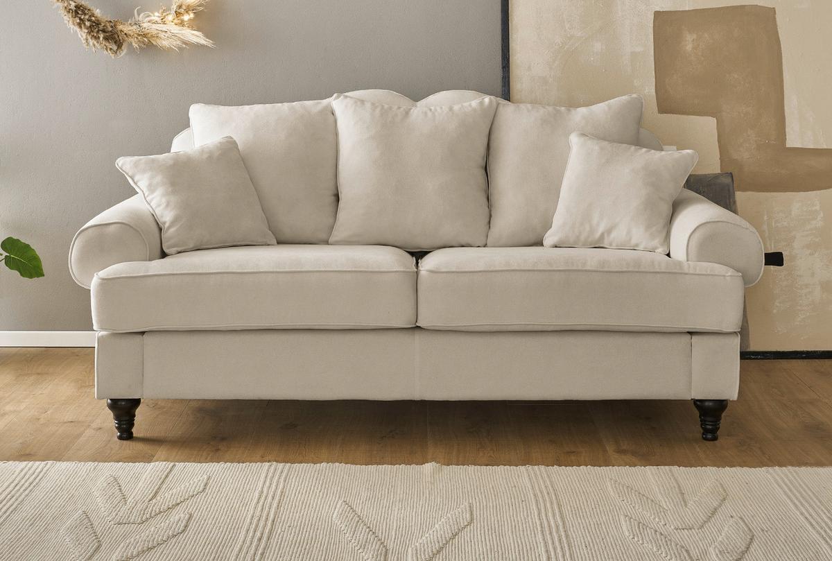 SOFA beige Landhaus, Couch 3-Sitzer 200 cm - Beige, Holz/Textil (200/95/100cm) - Furn.Design