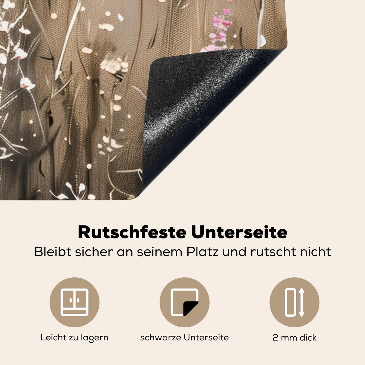 HERDABDECKPLATTE Blumen - Beige - Trockenblumen Induktionsmatte 78x78 cm - Beige, Kunststoff (78/78/0.2cm) - MuchoWow