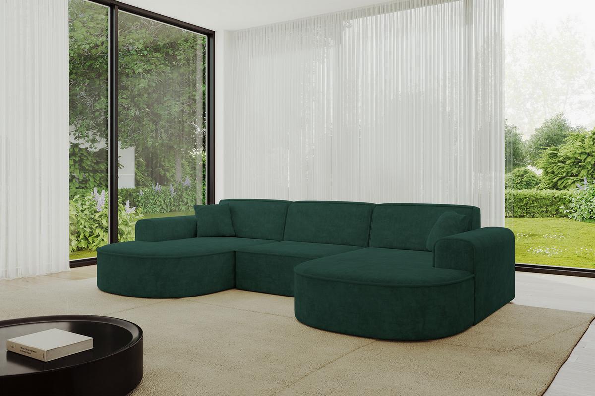 WOHNLANDSCHAFT MARI-U1 - 303x171x79 cm Grün Velours - Schwarz/Grün, Holzwerkstoff/Kunststoff (303/79/171cm) - ALTDECOR