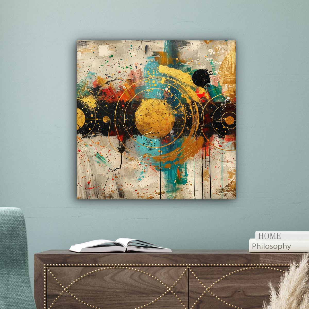 LEINWANDBILD Abstrakt - Kunst - Gold - Modern Wandbild Wohnzimmer 50x50 cm - Multicolor, Textil (50/50cm) - MuchoWow