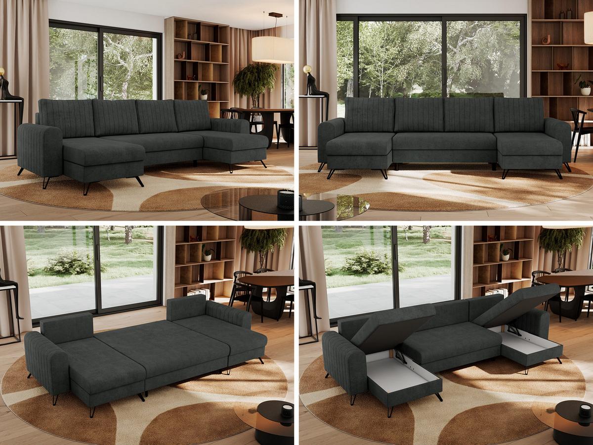 WOHNLANDSCHAFT AXEL U Struktur Dunkelgrau - Anthrazit/Schwarz, Textil/Metall (312/90/140cm) - MKS