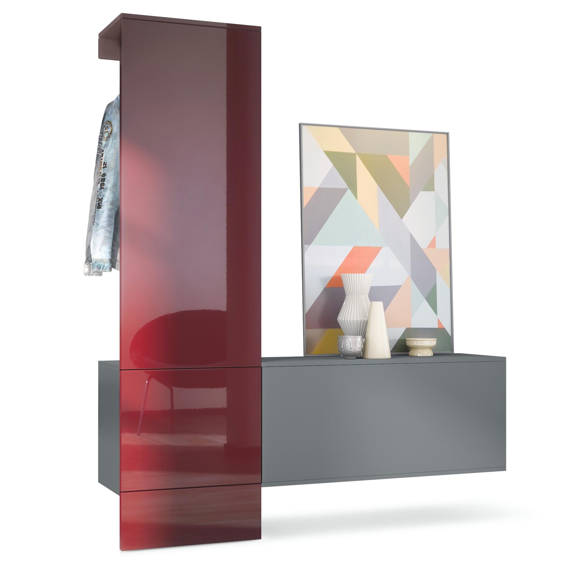 GARDEROBE Carlton Paneel in Bordeaux Hochglanz - Bordeaux, Holzwerkstoff (156.5/193/35cm) - Vladon