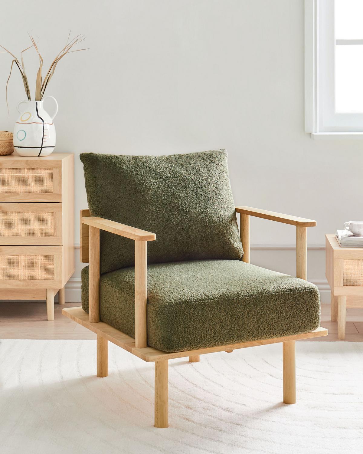 SESSEL Dunkelgrün Asker - Dunkelgrün/Braun, Textil (70/87/74cm) - Beliani