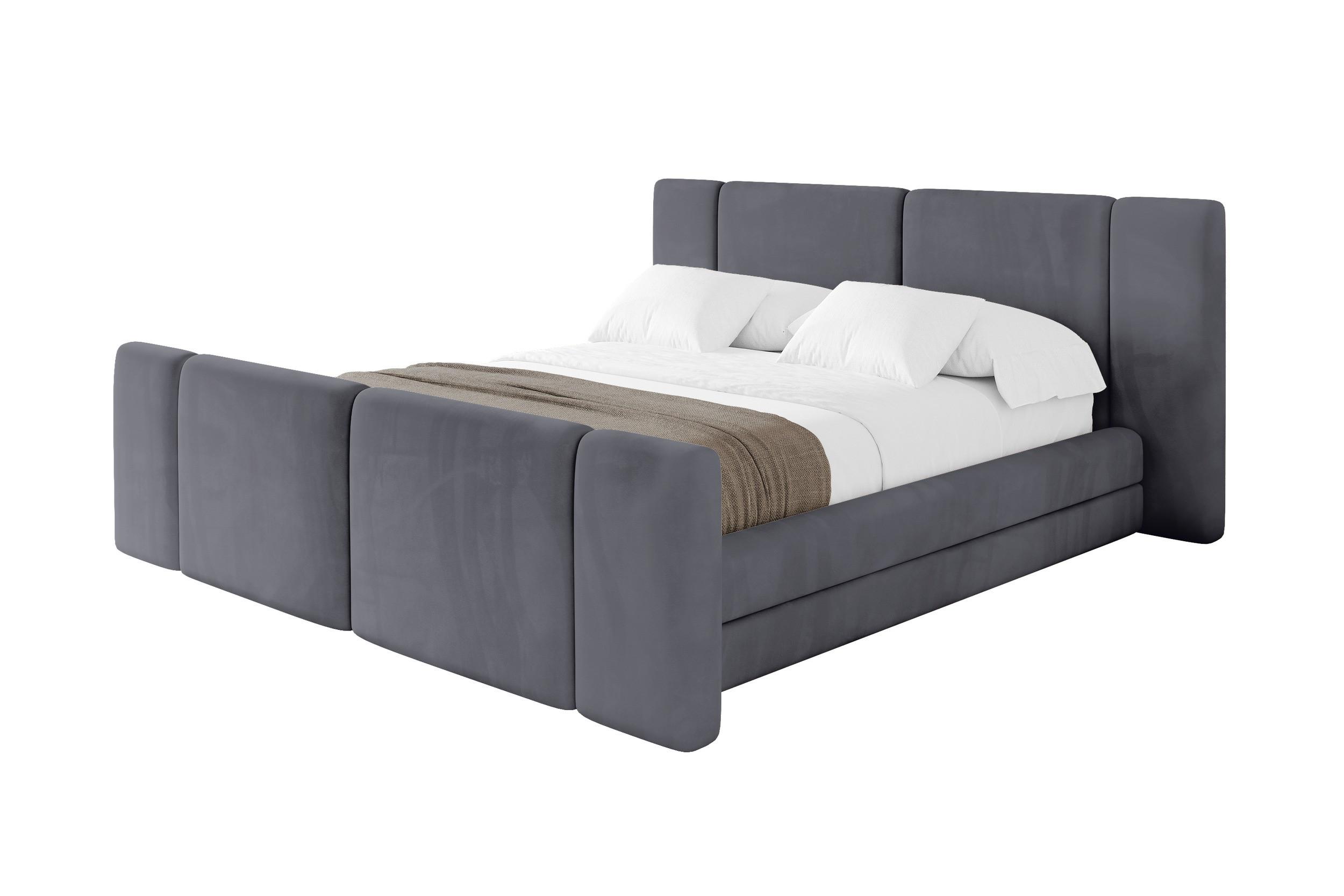 POLSTERBETT mit Bettkasten, Fußteil und Lattenrost, Bett mit Matratze H3/H4 - TEVO-Z 160x200 Dunkelgrau - Dunkelgrau, Holzwerkstoff/Textil (160/200cm) - ALTDECOR