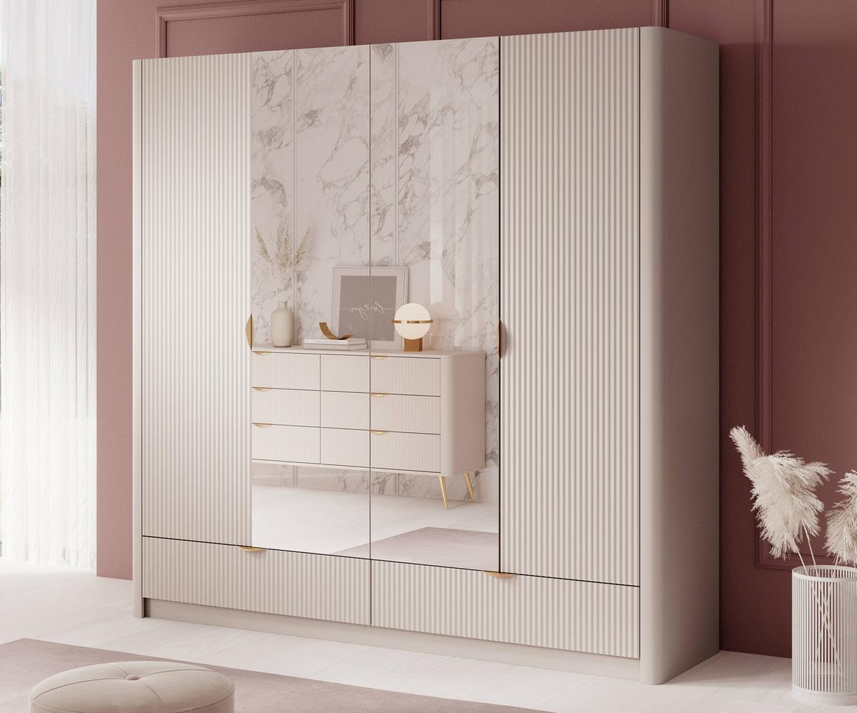 KLEIDERSCHRANK Vespasia 4T 2S Beige 213/208,4/54,6 cm – Geriffelten Fronten - Beige, Holzwerkstoff (213/208.4/54.6cm) - AX Living