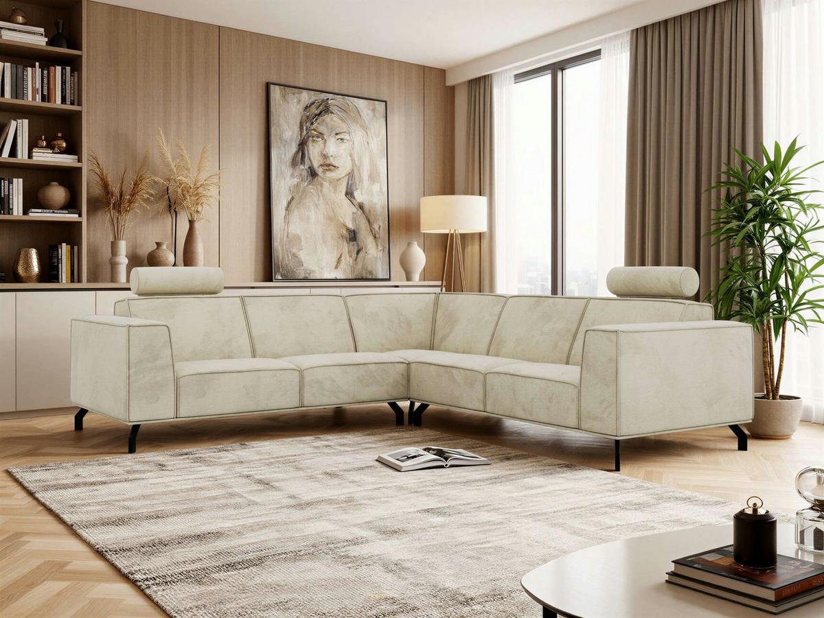 ECKSOFA VESANO L - Beige Velvet - Beige/Schwarz, Textil/Metall (260/260cm) - MKS