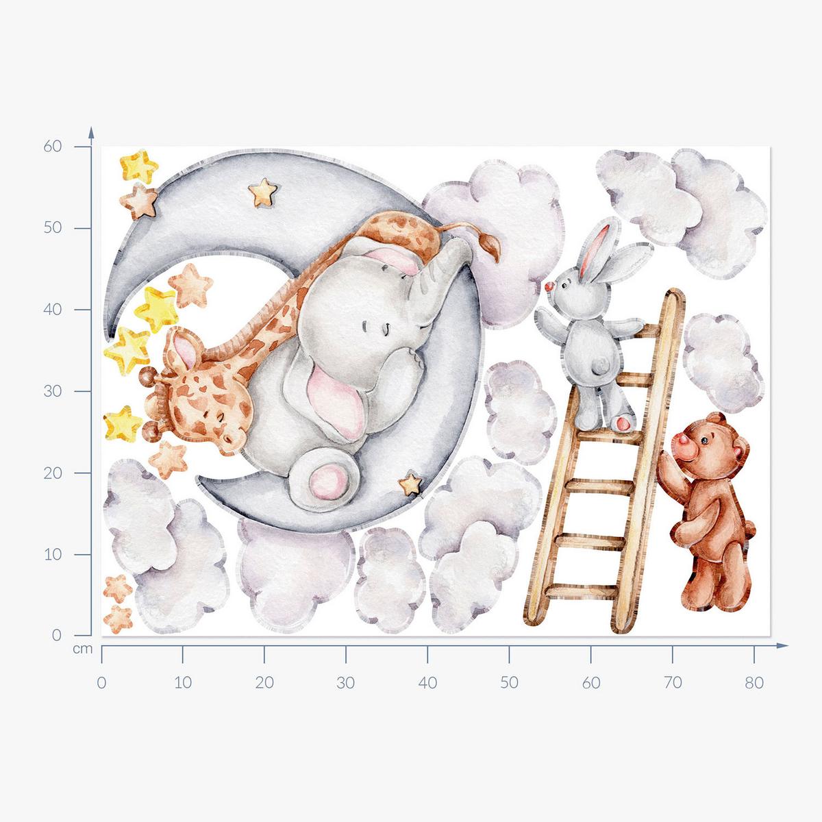 WANDAUFKLEBER 60x82cm - Mond, Wolken, Sterne - Multicolor, Kunststoff (60/82/0.1cm) - Wallfluent