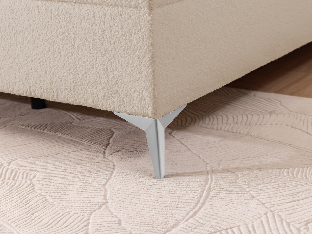 BOXBETT Sonna 140/200 cm Hellbeige Bouclé-Stoff mit abgerundetem Kopfteil und mit silbernen Metallfüßen - Beige/Silberfarben, Holz/Textil (140/200cm) - S-Style Möbel