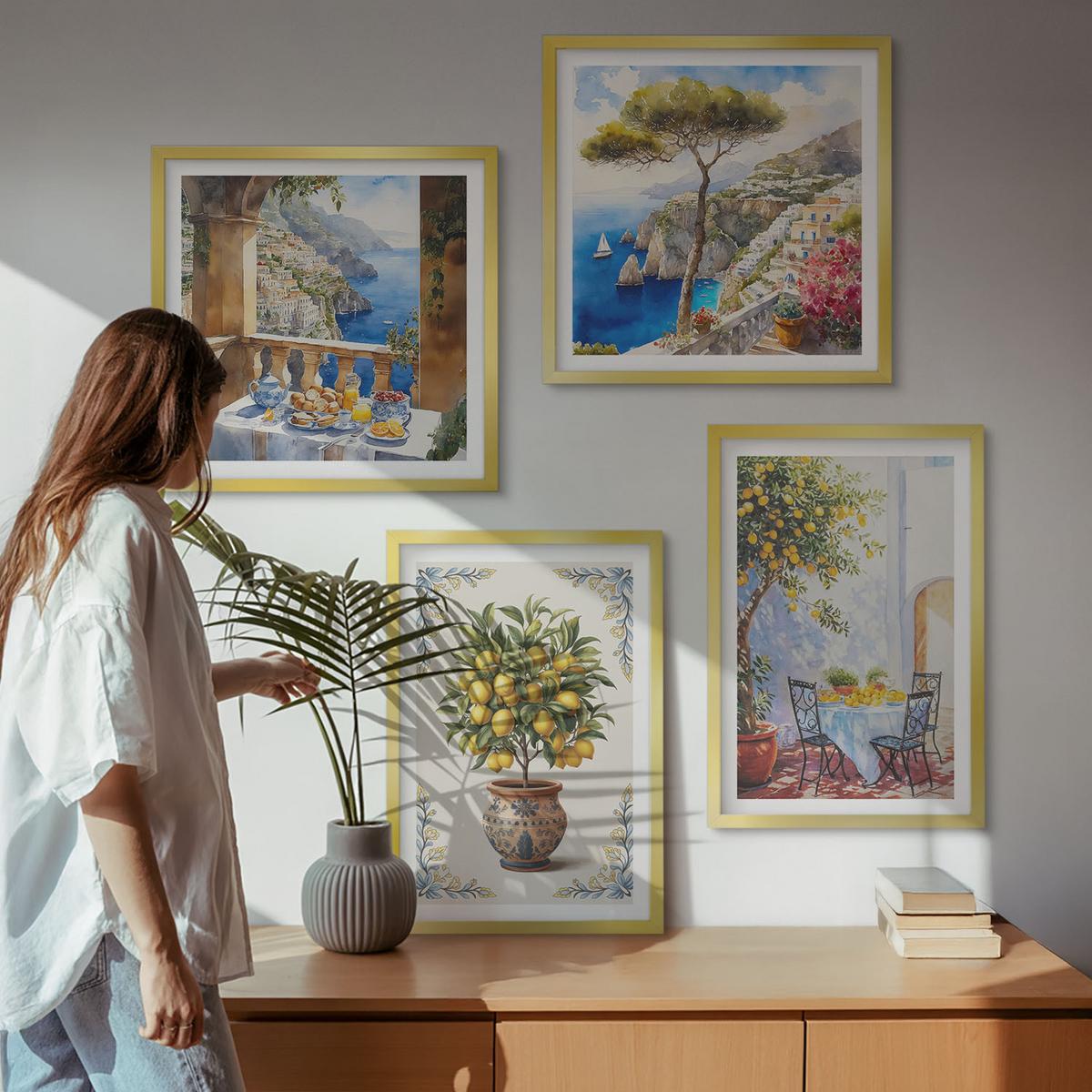 BILDER SET 4er Set - 50x50 cm & 40x60 cm Goldrahmen - Tisch aus Zitronenbaum - Goldfarben, Kunststoff (50/50cm) - TULUP