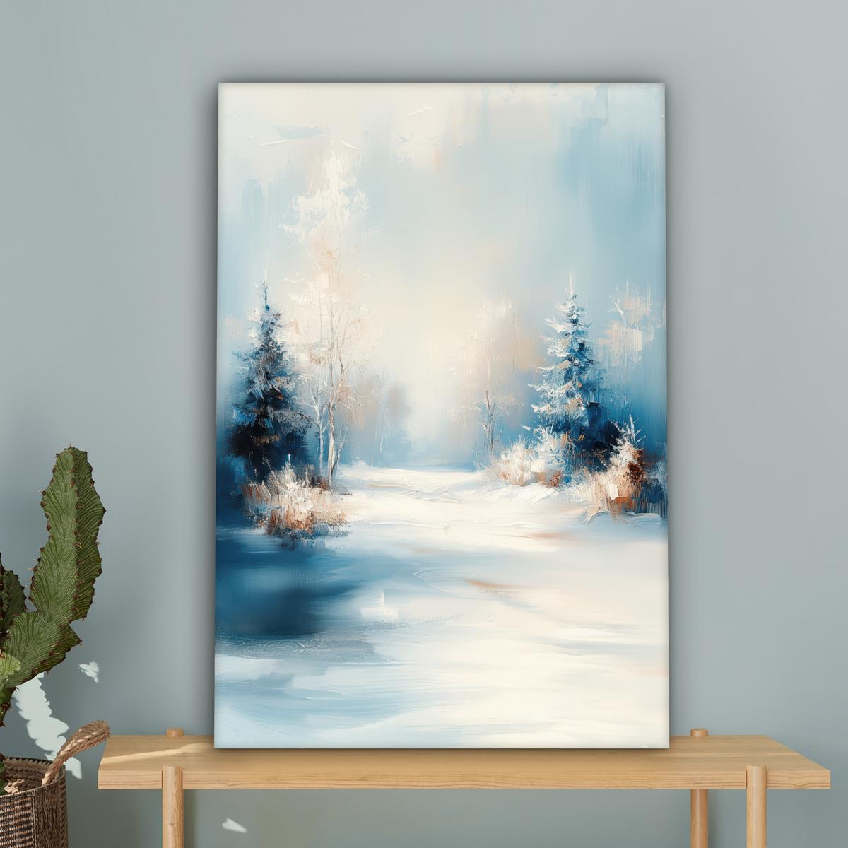 LEINWANDBILD Wald - Winter - Natur - Abstrakt - Schnee Wanddeko 40x60 cm - Weiß, Textil (40/60cm) - MuchoWow