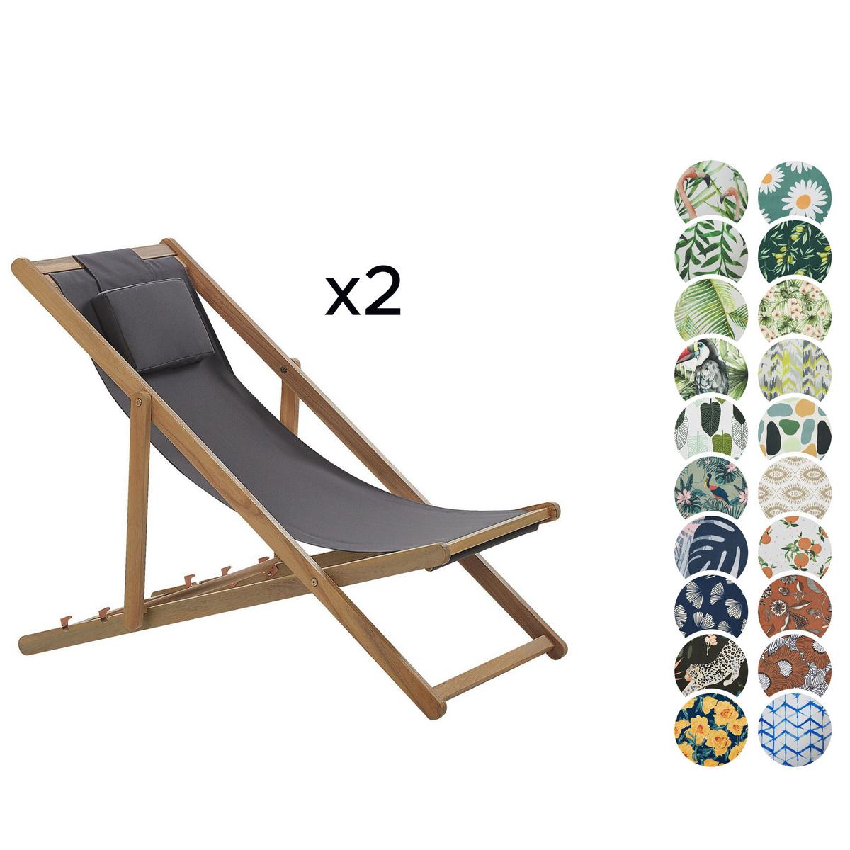 GARTENLIEGE 2er-Set mit 2 Ersatzstoffbezügen hellbraun/grau Avellino - Hellbraun/Grau, Textil (54/70/97cm) - Beliani