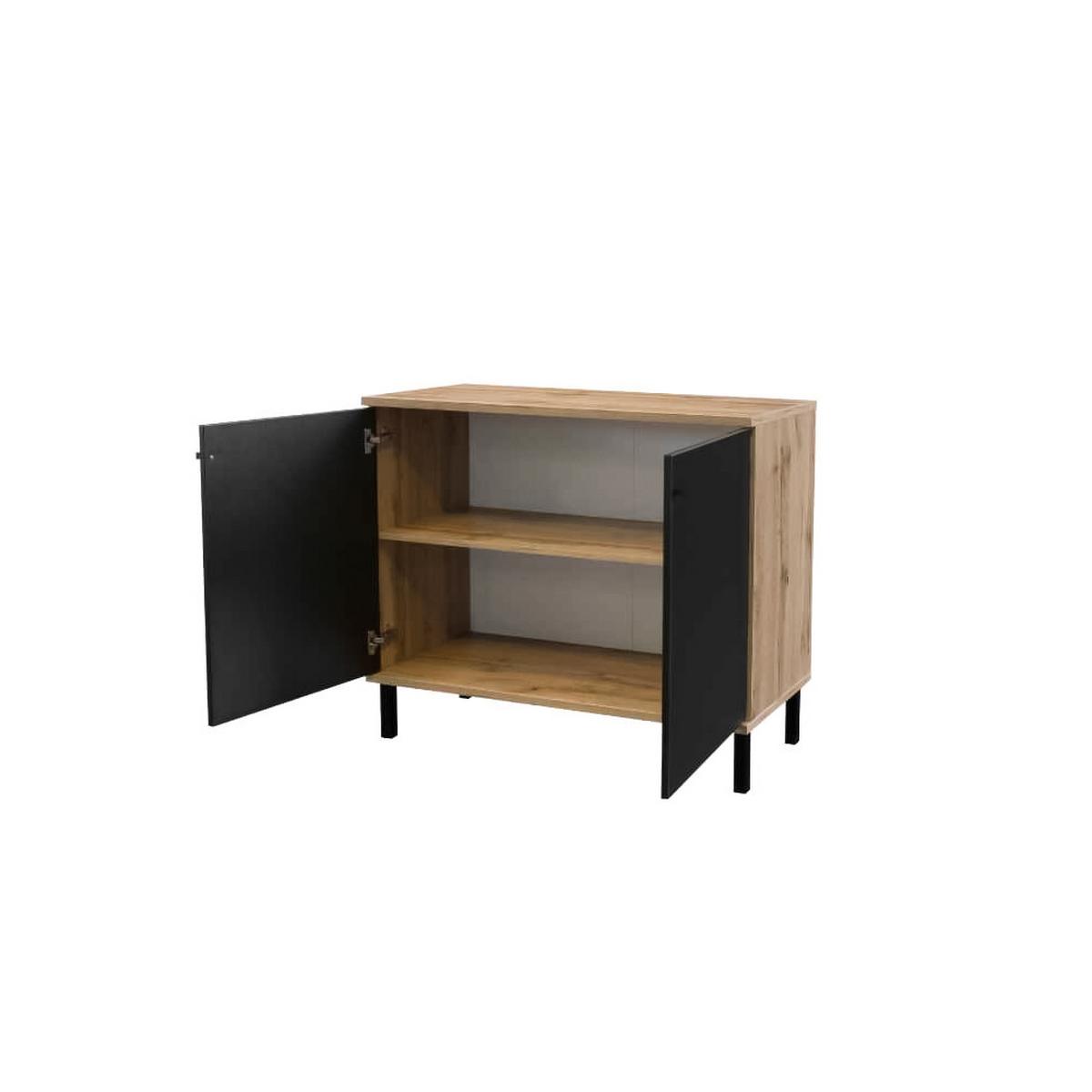 KOMMODE DRAVEN 100/85/45cm mit Schubladen 2 Türen Eiche Wotan - Eiche Wotan/Schwarz, Holzwerkstoff (100/85/45cm) - MASSENO