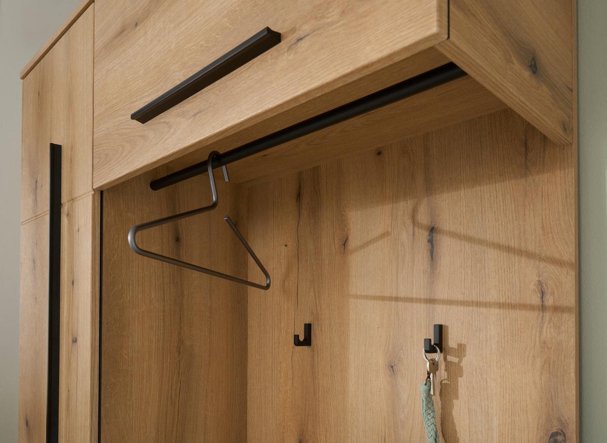 KOMPAKTGARDEROBE Evoke Eiche 111 x 200 cm, Garderobe mit Soft-Close - Eichefarben/Schwarz, Holzwerkstoff/Kunststoff (111/200/37cm) - Furn.Design