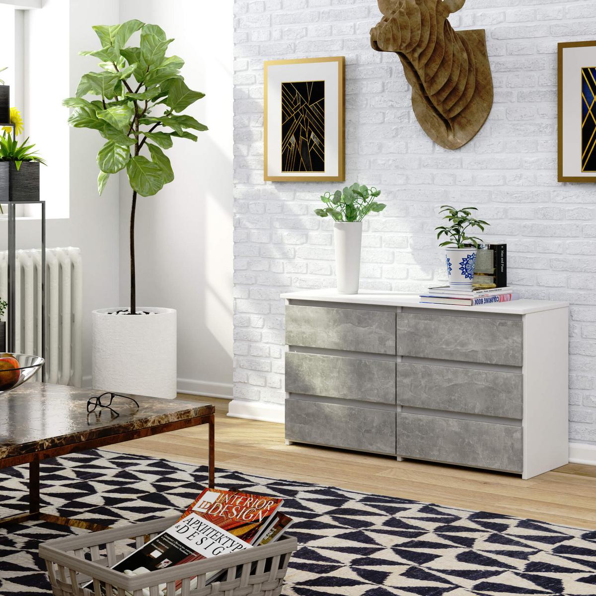 KOMMODE Weiß, Beton 57/100/35 - Weiß, Holzwerkstoff (100/57/35cm) - RAUMHIRSCH FURNITURE