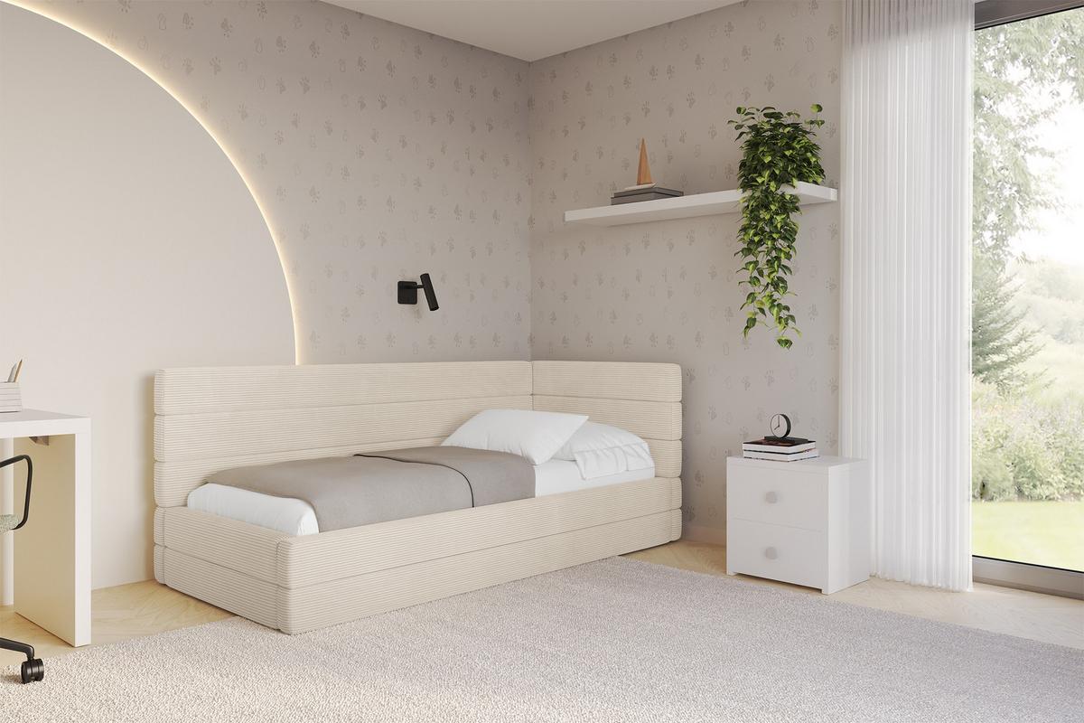 EINZELLBETT Jugendbett mit Bettkasten und Matratze H3/H4, Links - BEMY 100x200 Beige - Creme, Holzwerkstoff/Textil (100/200cm) - ALTDECOR