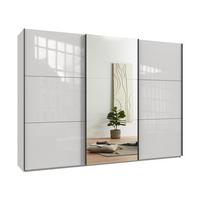 SCHWEBETÜRENSCHRANK 3-türig B300/H216/T65 cm in Weiß mit Glasfront, eine Spiegeltür, Kleiderschrank inkl. Vollausstattung / 22039 - Eichefarben/Weiß, Holzwerkstoff/Metall (300/216/65cm) - luma-home