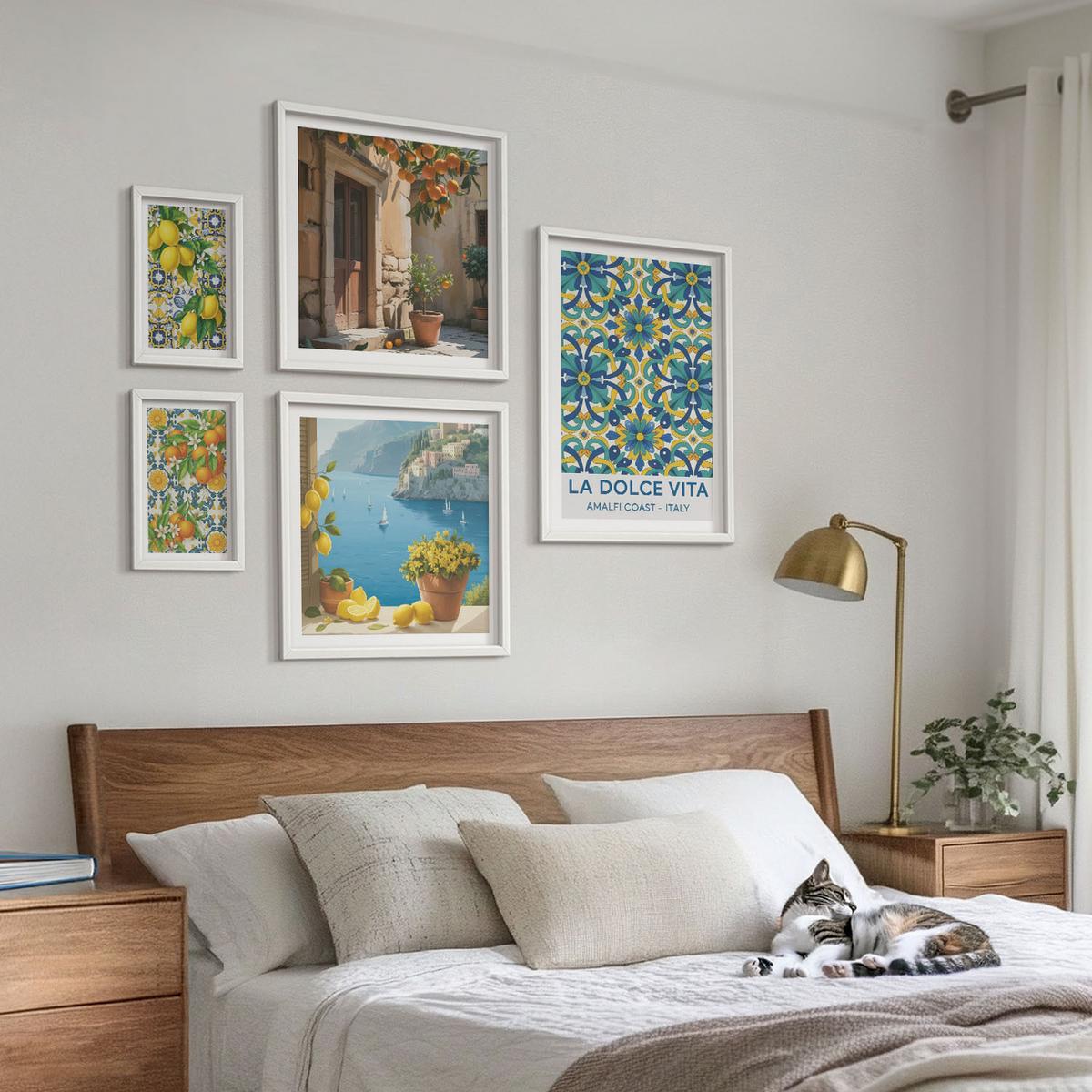 BILDER SET 5er Set - 50x50 cm & 20x30 cm & 40x60 cm Weißer Rahmen - Farbenfrohe abstrakte Zitrusfrüchte - Weiß, Kunststoff (40/60cm) - TULUP