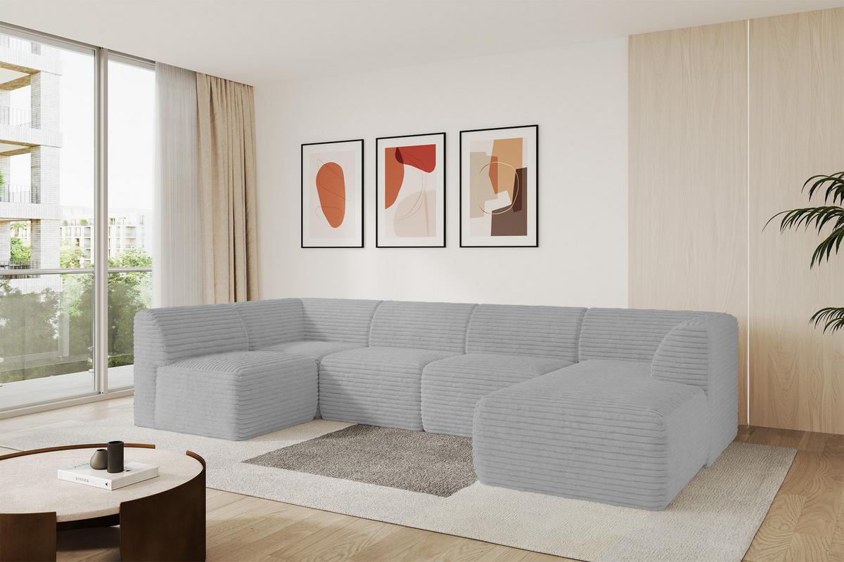 WOHNLANDSCHAFT Ottomane Rechts MOVO-L 345x180x78 cm Grau Cord - Graphitfarben, Holzwerkstoff/Kunststoff (180/78/345cm) - ALTDECOR
