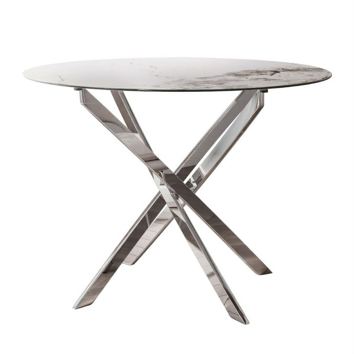 ESSTISCH BEIRA Runder Tisch 90 cm mit Keramikplatte und Chrom Tischbeine - Chromfarben/Silberfarben, Metall (90/90/72cm) - Lookway
