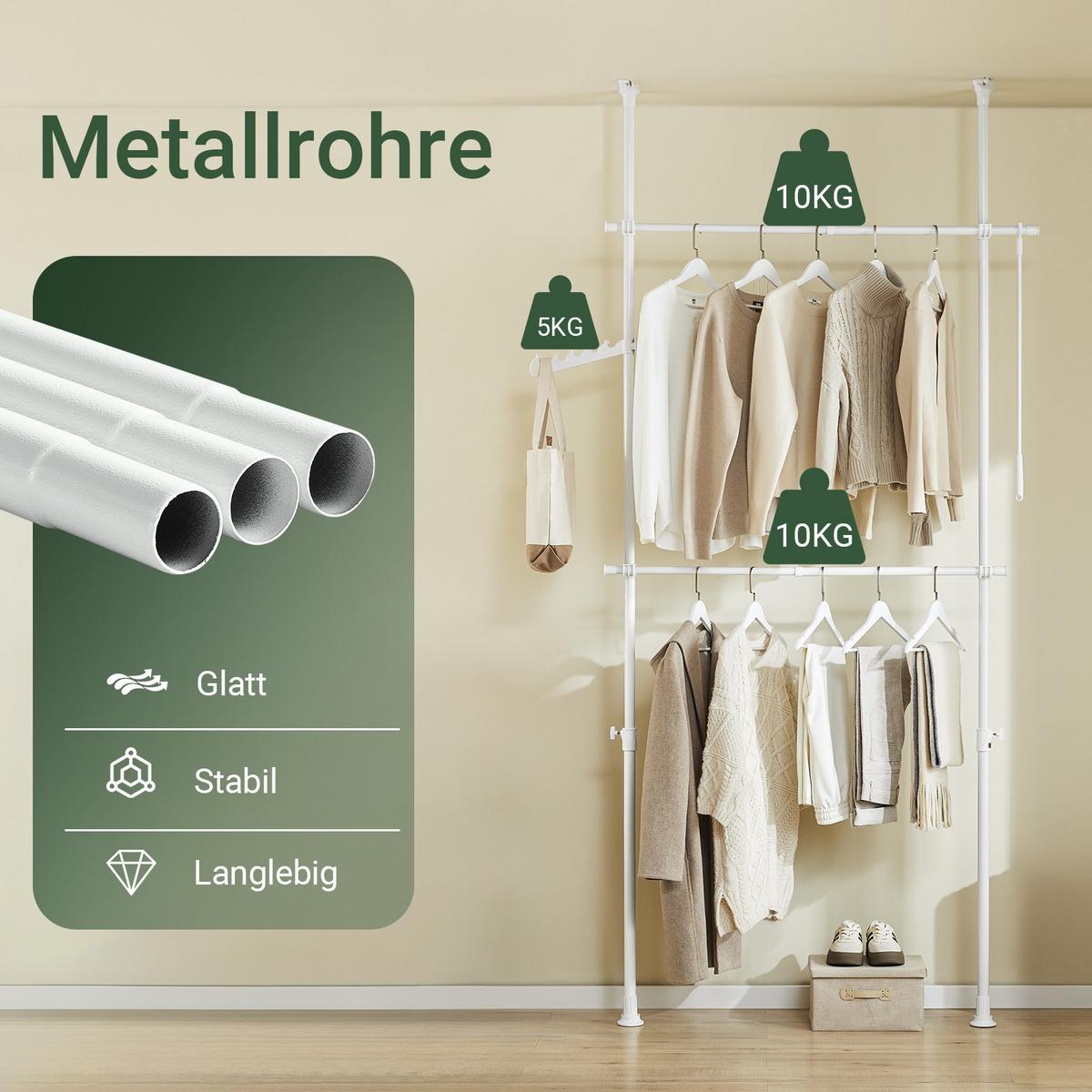 TELESKOP GARDEROBEN SYSTEM Weiß - Weiß, Kunststoff (113/285/1cm) - SoBuy