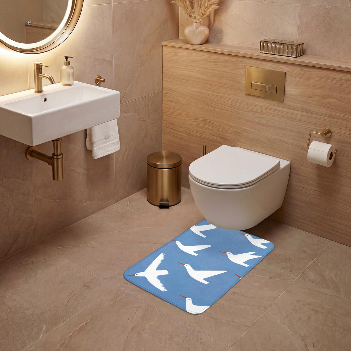 WC-VORLEGER Vögel - Weiß - Muster WC Teppich 40x60 cm - Blau, Textil (40/1cm) - OnlyWow