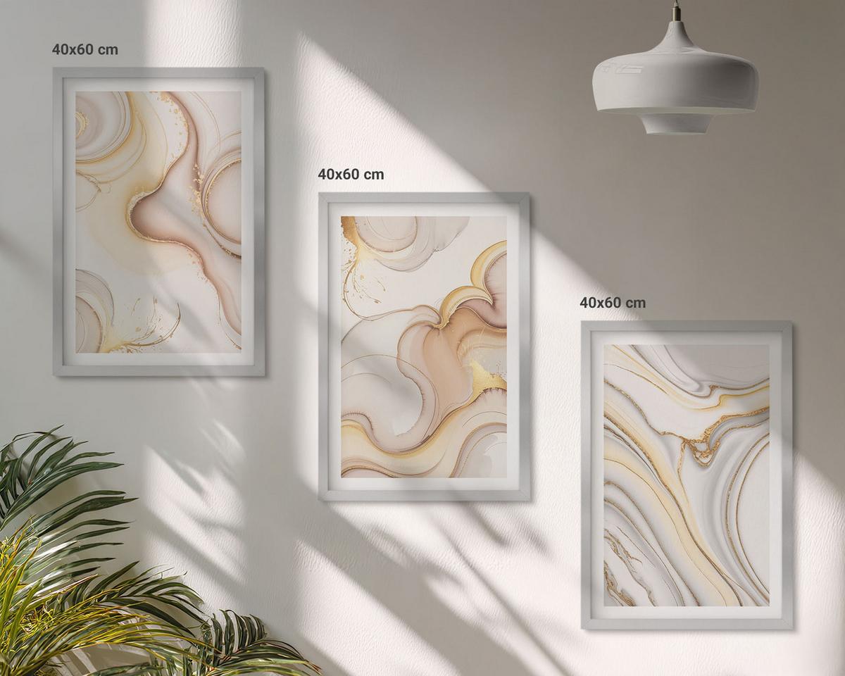 BILDER SET 3er Set - 40x60 cm Silberner Rahmen - Lineare abstrakte Motive - Silberfarben, Kunststoff (40/60cm) - TULUP