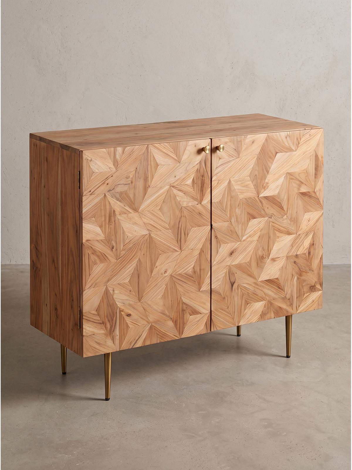 HAUSBAR MERTOLA, Akazie Massivholz, mit Holzstruktur, 90 x 45 x 78 cm - Goldfarben/Akaziefarben, Holz/Metall (90/78/45cm) - KADIMA DESIGN