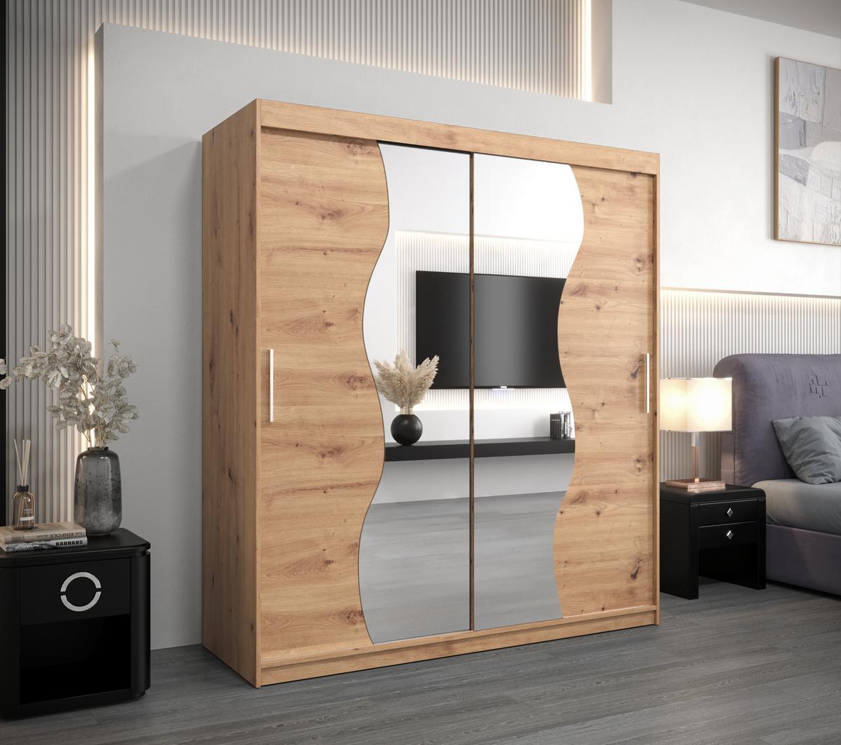 SCHWEBETÜRENSCHRANK 200/180/62 2-türig - Silberfarben/Eiche Artisan, Holz/Kunststoff (180/200/62cm) - MÖBEL KRYSPOL