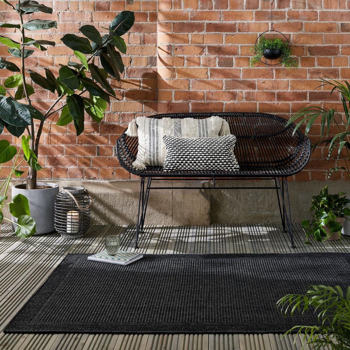 OUTDOORTEPPICH Waschbar USK, mit Bordüre, Schwarz, 80 x 150 cm - Schwarz, Textil (80/150cm) - KADIMA DESIGN