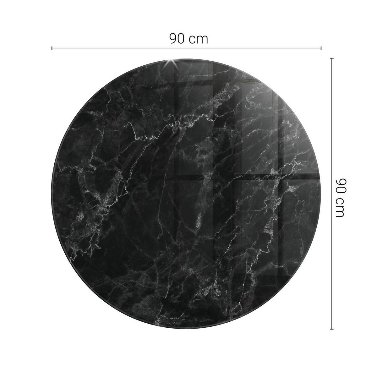 TISCHPLATTE fi90 cm Marmormuster mit Adern - Schwarz, Glas (90/90/0.4cm) - TULUP