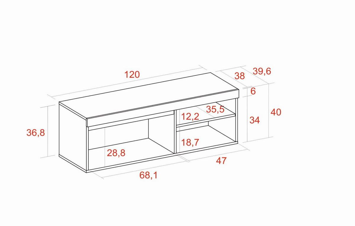 LOWBOARD, Eiche, Schwarz, 120/40/41cm - Eichefarben/Schwarz, Holzwerkstoff (120/41/40cm) - Skraut Home
