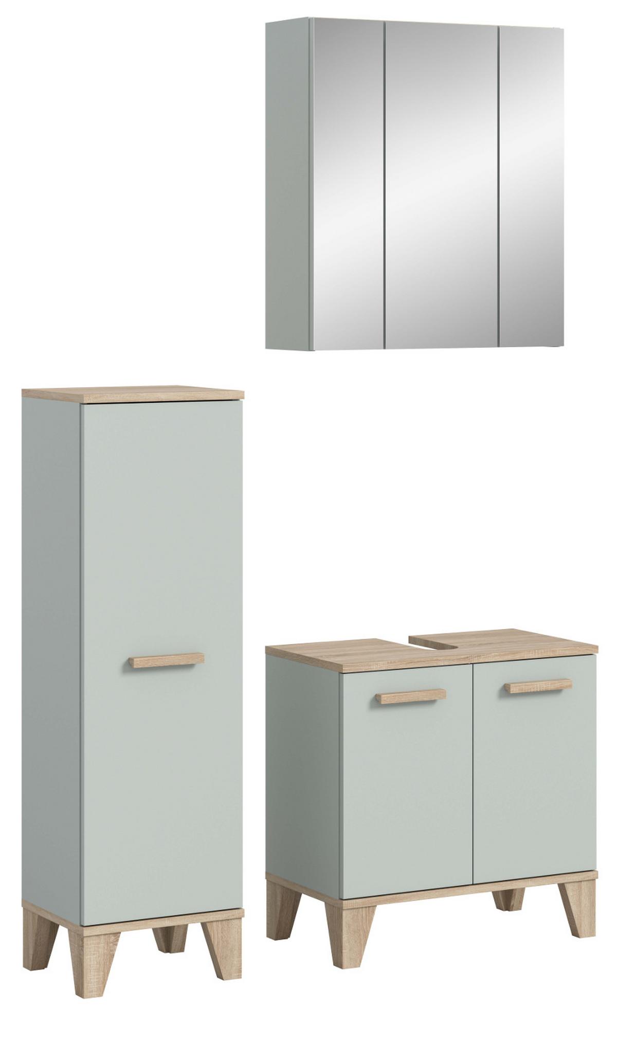 BADMÖBEL-SET 3-teilig grün, Eiche, Badkombination skandinavisch 109 x 190 cm - Eichefarben/Grün, Glas/Holzwerkstoff (109/190/34cm) - Inn.Furn