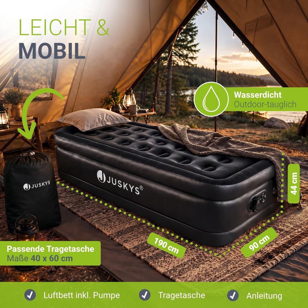 LUFTBETT Sapri M schwarz inkl. Tragetasche - Schwarz, Kunststoff (87/185cm) - Juskys
