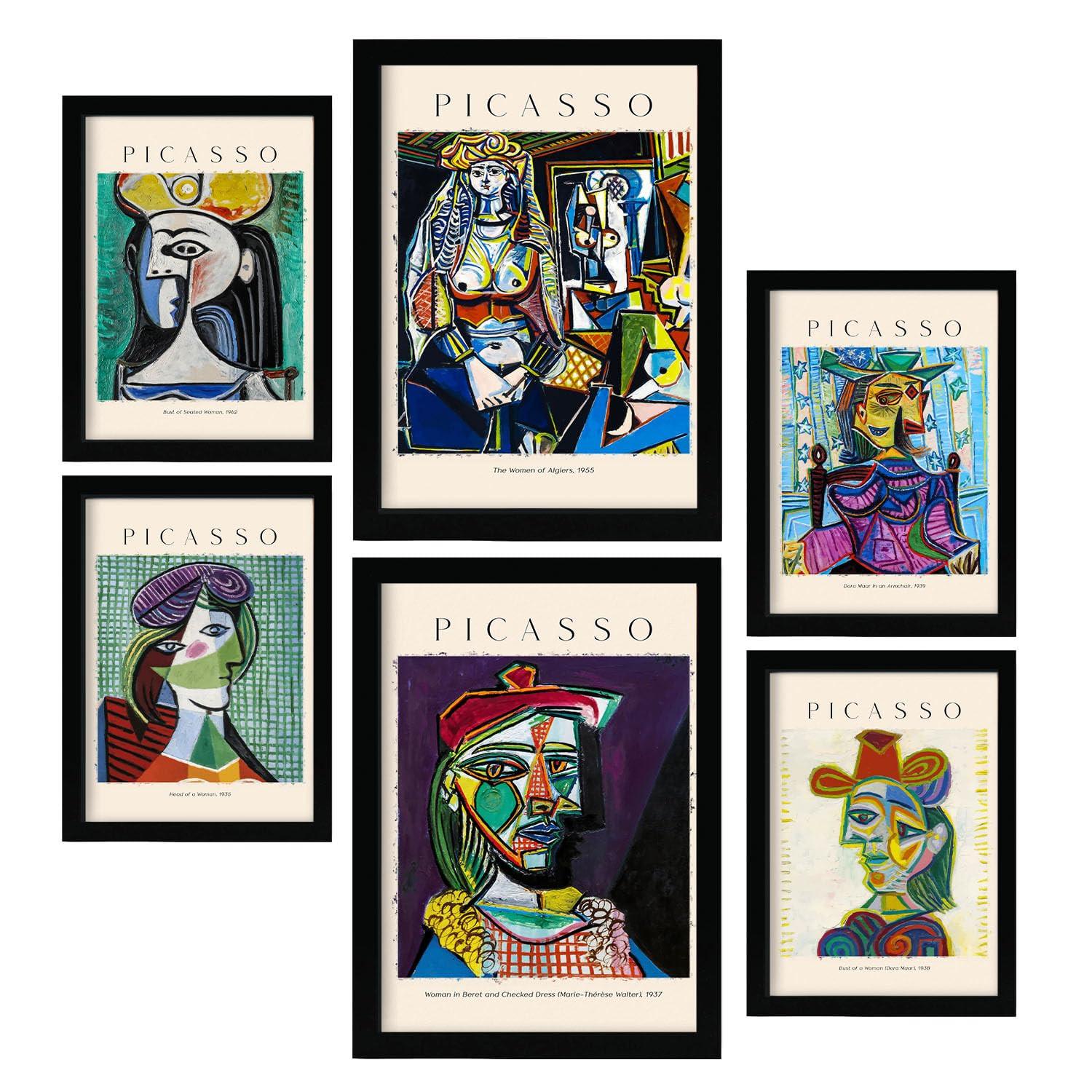 POSTER Set Mit 6 Picasso Sammlung A3 & A4 Schwarzer Rahmen - Schwarz, Papier (29/3cm) - Nacnic