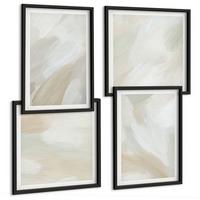 BILDER SET 4er Set - 50x50 cm & 40x60 cm Schwarzer Rahmen - Abstrakte Pinselmalerei auf Leinwand - Schwarz, Kunststoff (50/50cm) - TULUP